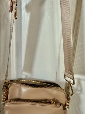 Amazon Beige Crossbody Bag with Gold Hardware